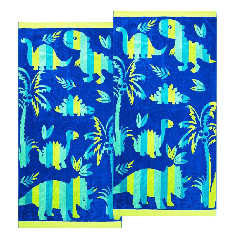 Renee Taylor 2 Pack Jacquard Velour Kids Beach Towel 75 X 150 Cms Dinosaur