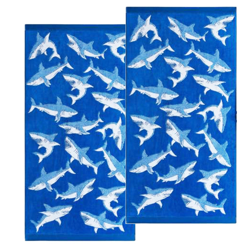 Renee Taylor 2 Pack Jacquard Velour Kids Beach Towel 75 X 150 Cms Shark