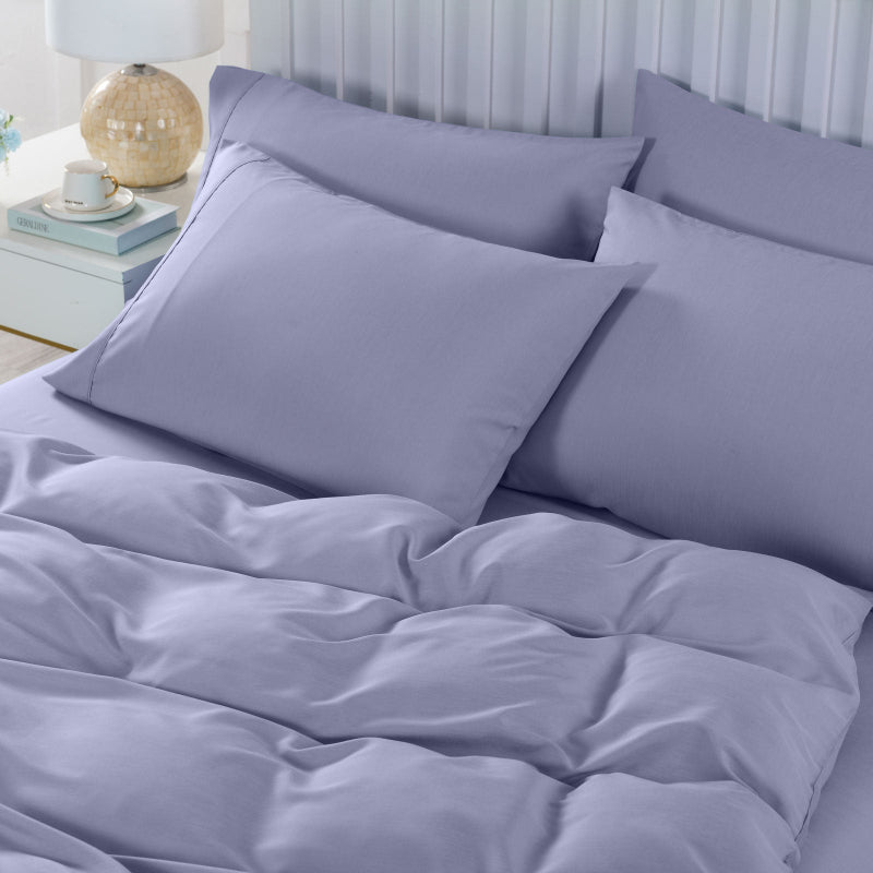 Royal Comfort 2000Tc 6 Piece Bamboo Sheet & Quilt Cover Set Cooling Breathable Queen Lilac Grey