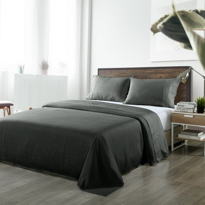 Royal Comfort Bamboo Blended Sheet & Pillowcases Set 1000Tc Ultra Soft Bedding King Charcoal
