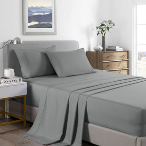 Royal Comfort 2000 Thread Count Bamboo Cooling Sheet Set Ultra Soft Bedding King Mid Grey