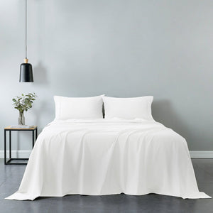 Royal Comfort Vintage Washed 100% Cotton Sheet Set Fitted Flat Pillowcases Queen White