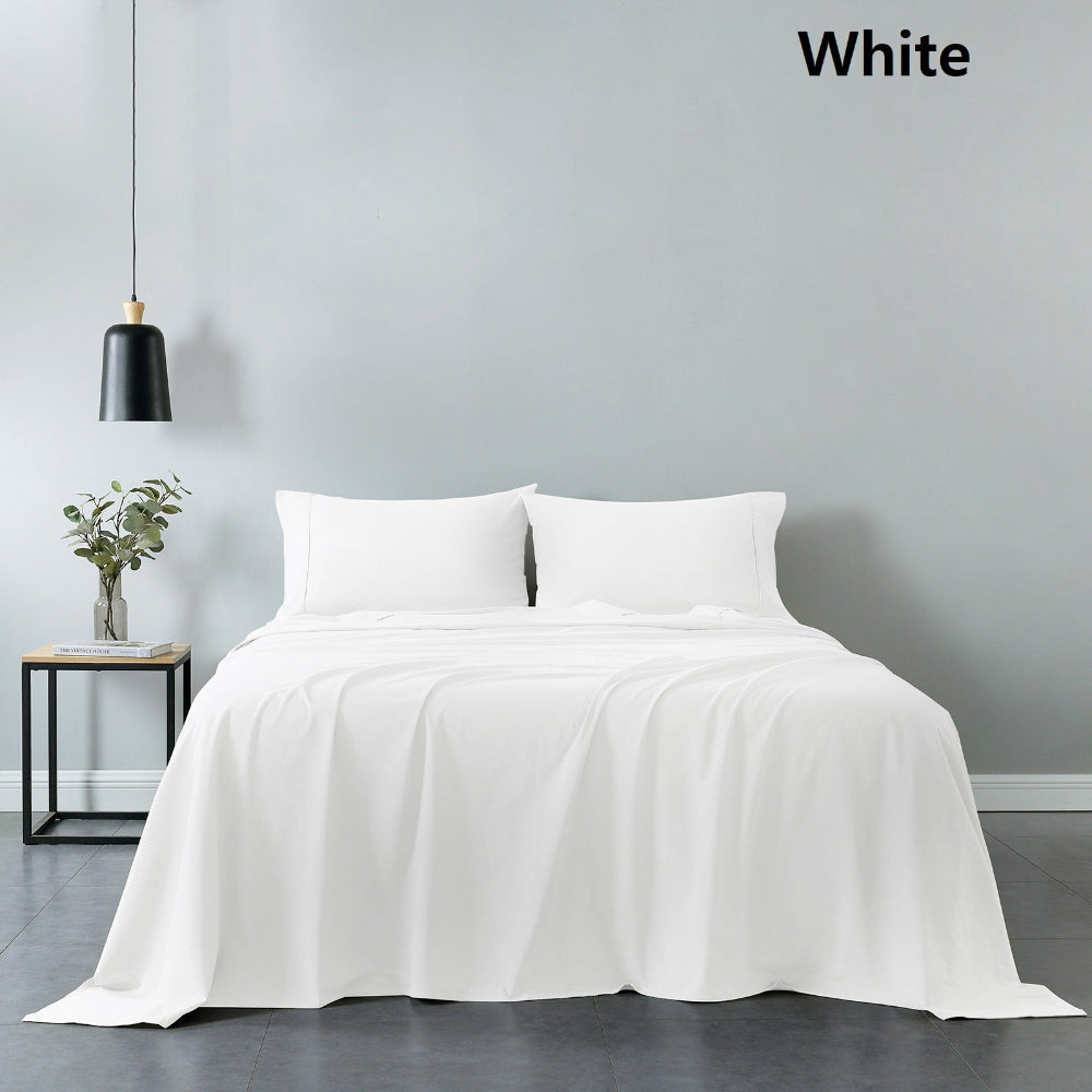 Royal Comfort Vintage Washed 100% Cotton Sheet Set Fitted Flat Pillowcases Queen White