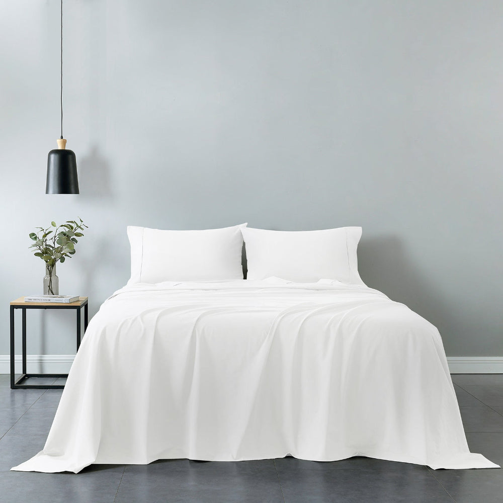 Royal Comfort Vintage Washed 100% Cotton Sheet Set Fitted Flat Pillowcases King White