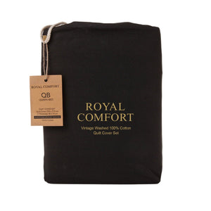 Royal Comfort Vintage Washed 100% Cotton Quilt Cover Set Bedding Ultra Soft Single Charcoal