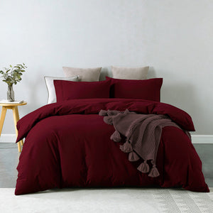 Royal Comfort Vintage Washed 100% Cotton Quilt Cover Set Bedding Ultra Soft Single Mulled Wine