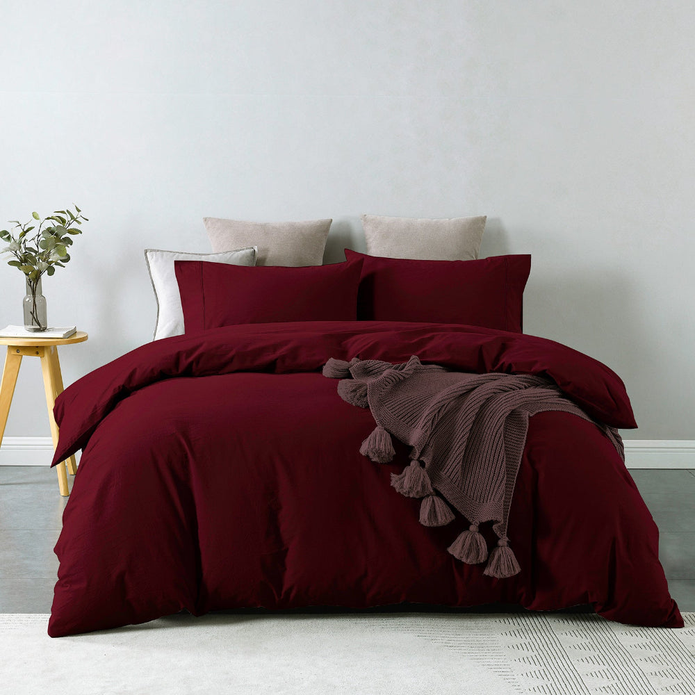 Royal Comfort Vintage Washed 100% Cotton Quilt Cover Set Bedding Ultra Soft Single Mulled Wine