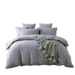 Royal Comfort Vintage Washed 100% Cotton Quilt Cover Set Bedding Ultra Soft Double Grey