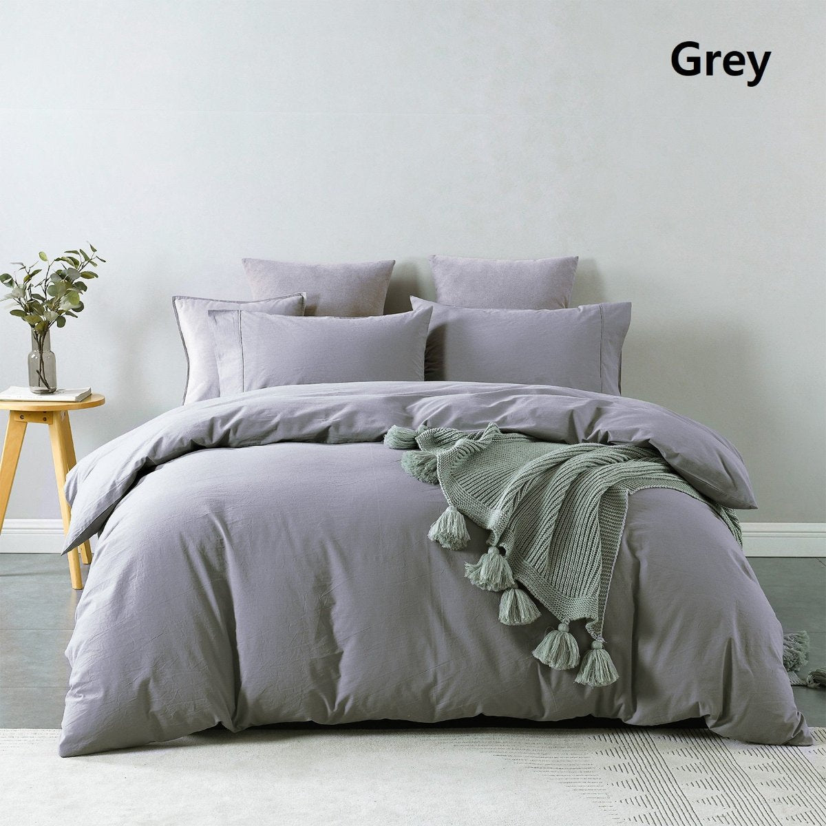 Royal Comfort Vintage Washed 100% Cotton Quilt Cover Set Bedding Ultra Soft Double Grey