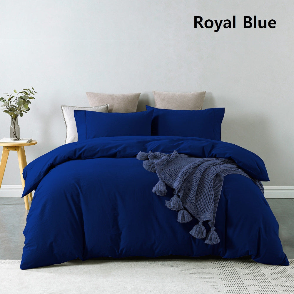 Royal Comfort Vintage Washed 100% Cotton Quilt Cover Set Bedding Ultra Soft Queen Blue