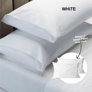 Royal Comfort 4 Piece 1500Tc Sheet Set And Goose Feather Down Pillows 2 Pack Queen White