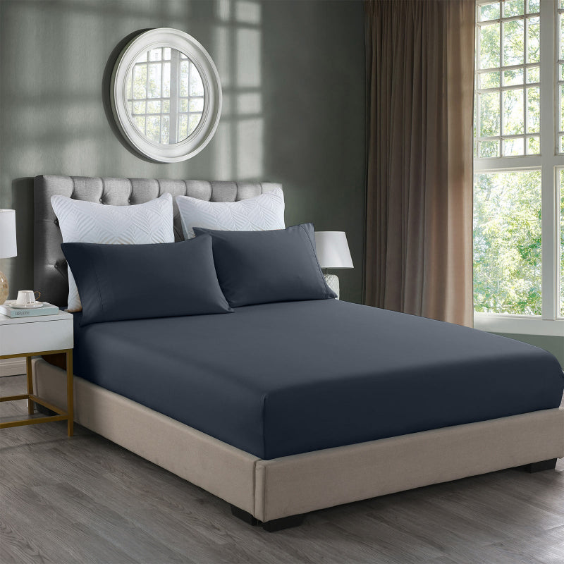 Royal Comfort 2000Tc 3 Piece Fitted Sheet And Pillowcase Set Bamboo Cooling Double Charcoal