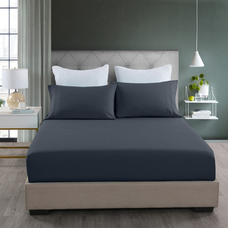 Royal Comfort 2000Tc 3 Piece Fitted Sheet And Pillowcase Set Bamboo Cooling Double Charcoal