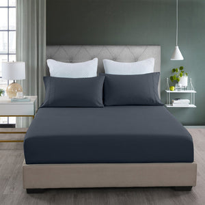 Royal Comfort 2000Tc 3 Piece Fitted Sheet And Pillowcase Set Bamboo Cooling Double Charcoal