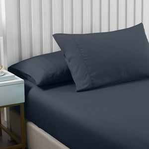 Royal Comfort 2000Tc 3 Piece Fitted Sheet And Pillowcase Set Bamboo Cooling Double Charcoal