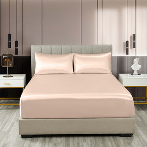 Royal Comfort Satin Sheet Set 3 Piece Fitted Pillowcase Soft King Champagne Pink