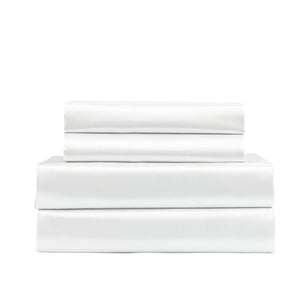 Royal Comfort Satin Sheet Set 4 Piece Fitted Flat Pillowcases Queen White