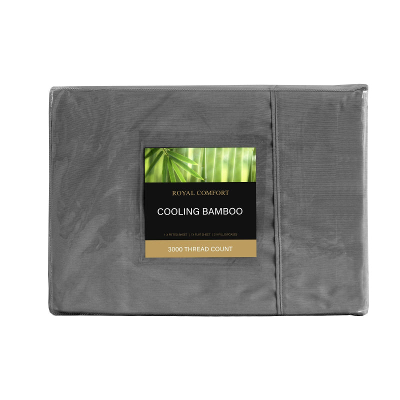 Royal Comfort 3000 Thread Count Bamboo Cooling Sheet Set King Charcoal