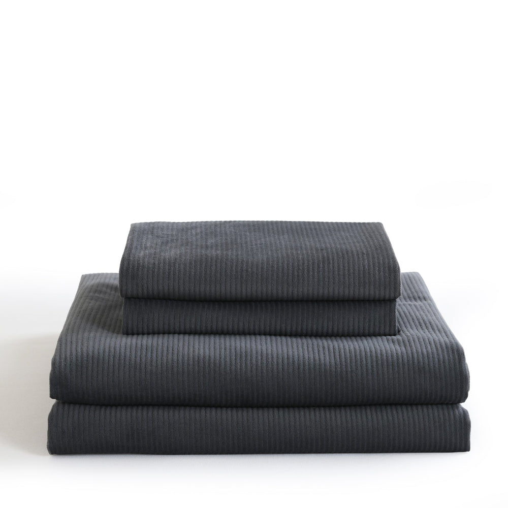 Royal Comfort Velvet Corduroy Quilt Cover Set Super Soft Luxurious Warmth King Charcoal