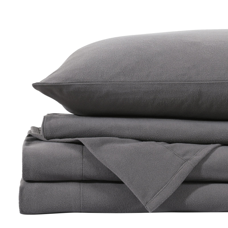 Royal Comfort Polar Fleece Flannel Sheet Set Ultra Soft Plush Cozy Single Charcoal