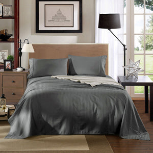 1200 Thread Count 100% Egyptian Cotton Sheet Set Stripe Hotel Grade Double Size Charcoal
