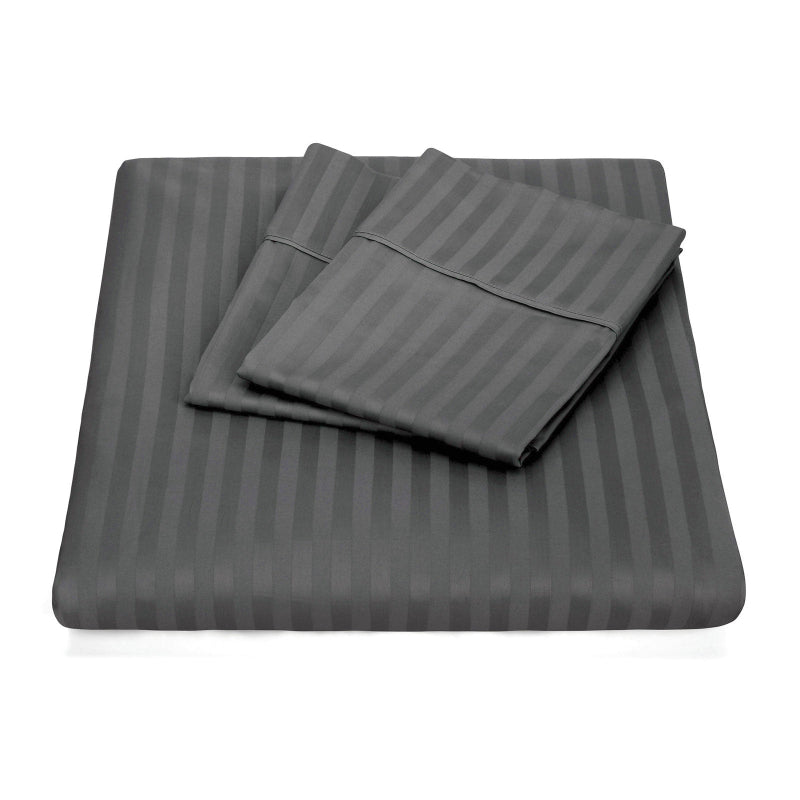 1200 Thread Count 100% Egyptian Cotton Sheet Set Stripe Hotel Grade Double Size Charcoal