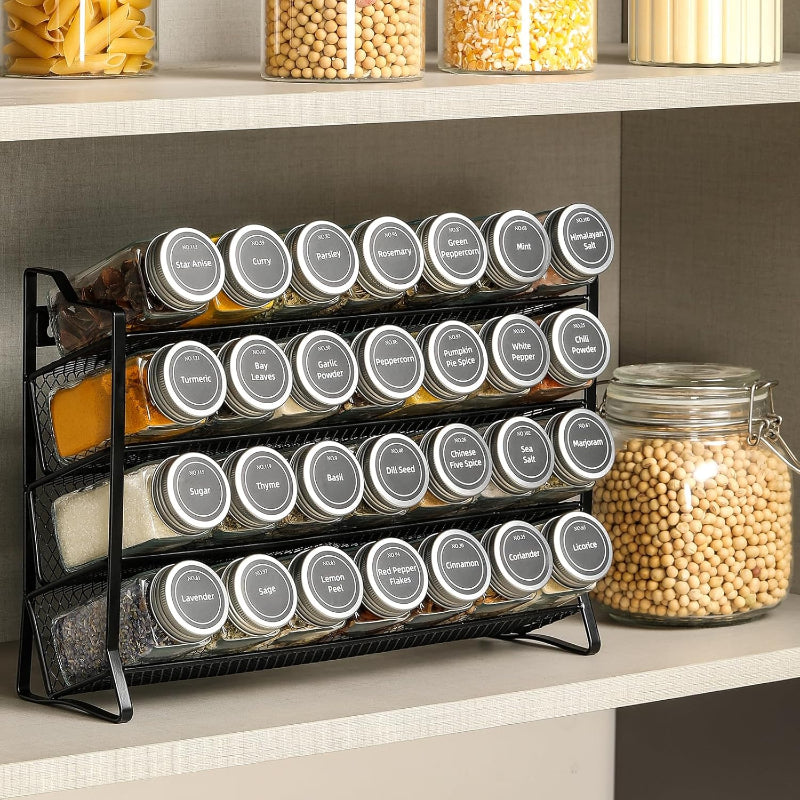 Spice Rack Organiser With 28 Jars Labels Funnel And Marker For Kitchen Countertop