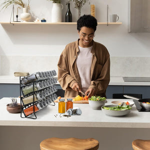 Spice Rack Organiser With 28 Jars Labels Funnel And Marker For Kitchen Countertop