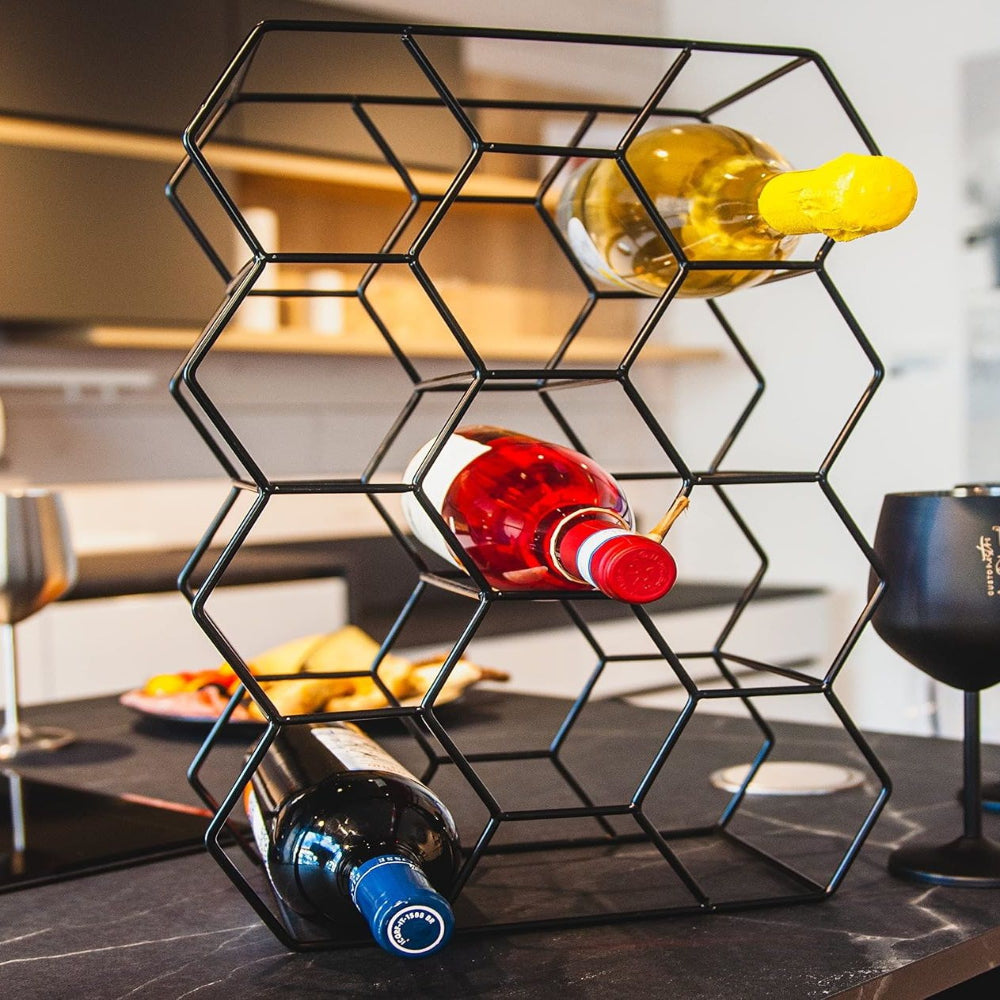 14 Bottle Freestanding Modern Metal Countertop Wine Rack