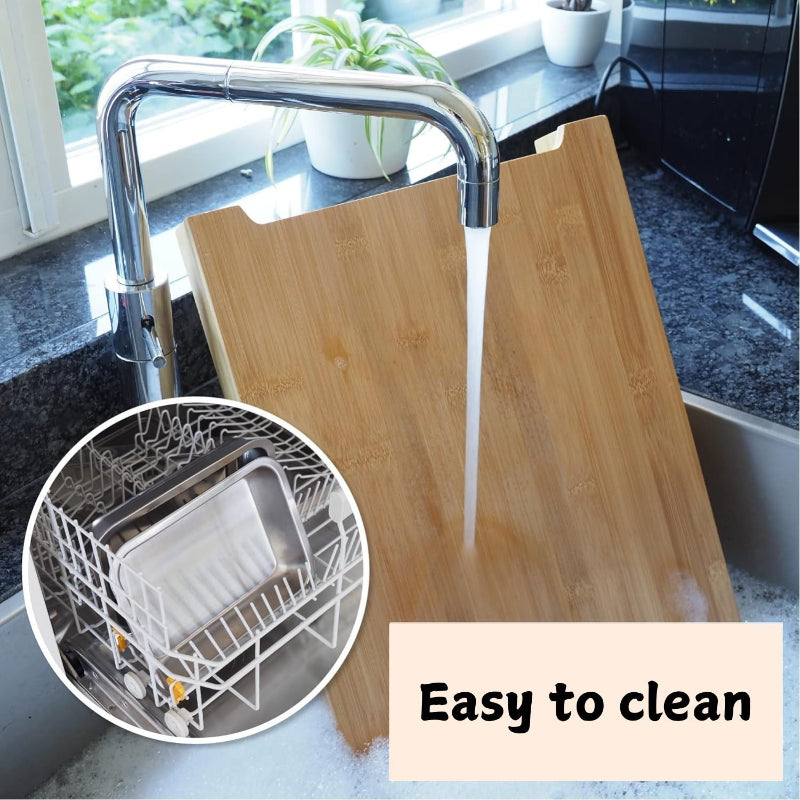 Chopping Board With 2 Organiser Stainless Steel Trays Containers