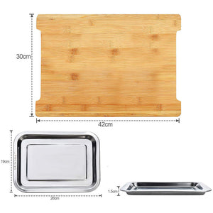 Chopping Board With 2 Organiser Stainless Steel Trays Containers