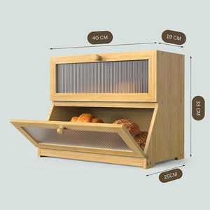 Double Layer Bamboo Bread Box For Kitchen Counter With Large Capacity And Clear Window