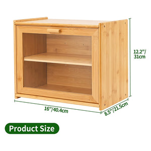 Double Layer Bamboo Bread Box For Kitchen Counter With Large Capacity And Transparent Window