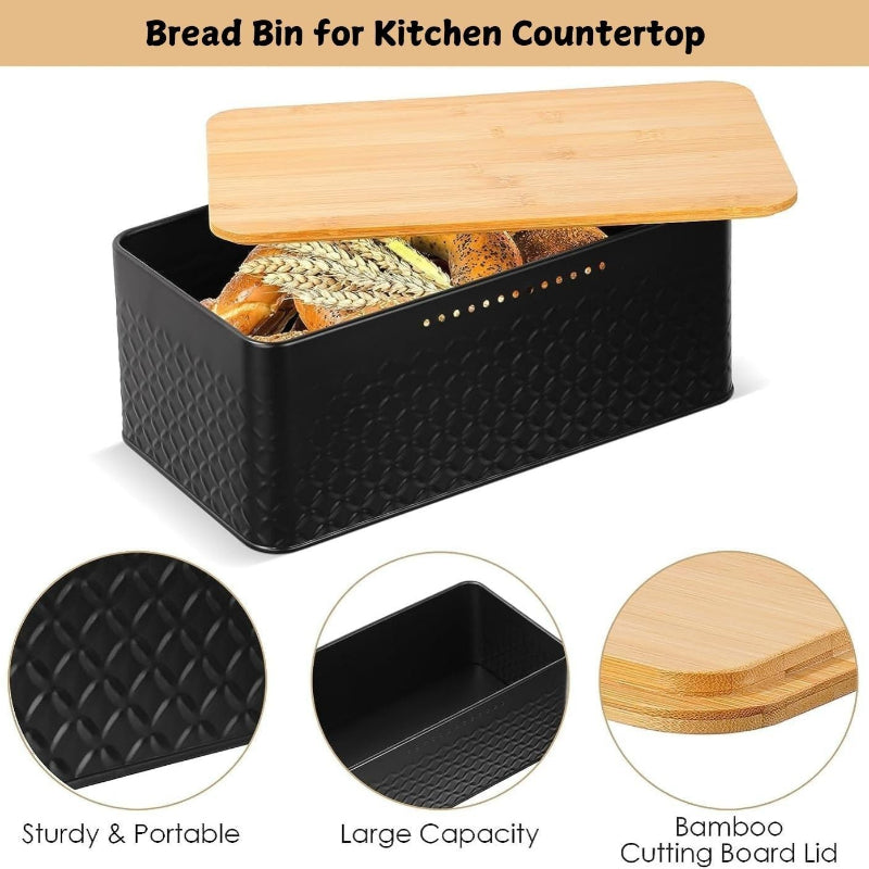 Bread Bin With Bamboo Lid Used As Chopping Board For Kitchen Countertop