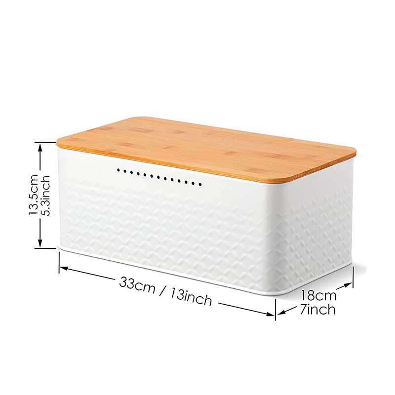 Bread Bin With Bamboo Lid Used As Chopping Board For Kitchen Countertop