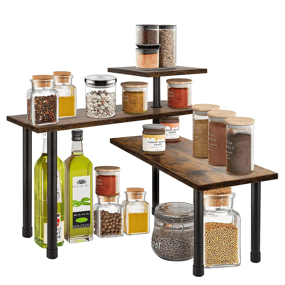 3 Tier Wooden Corner Shelf Kitchen Spice Rack Organiser Home Storage & Organisation