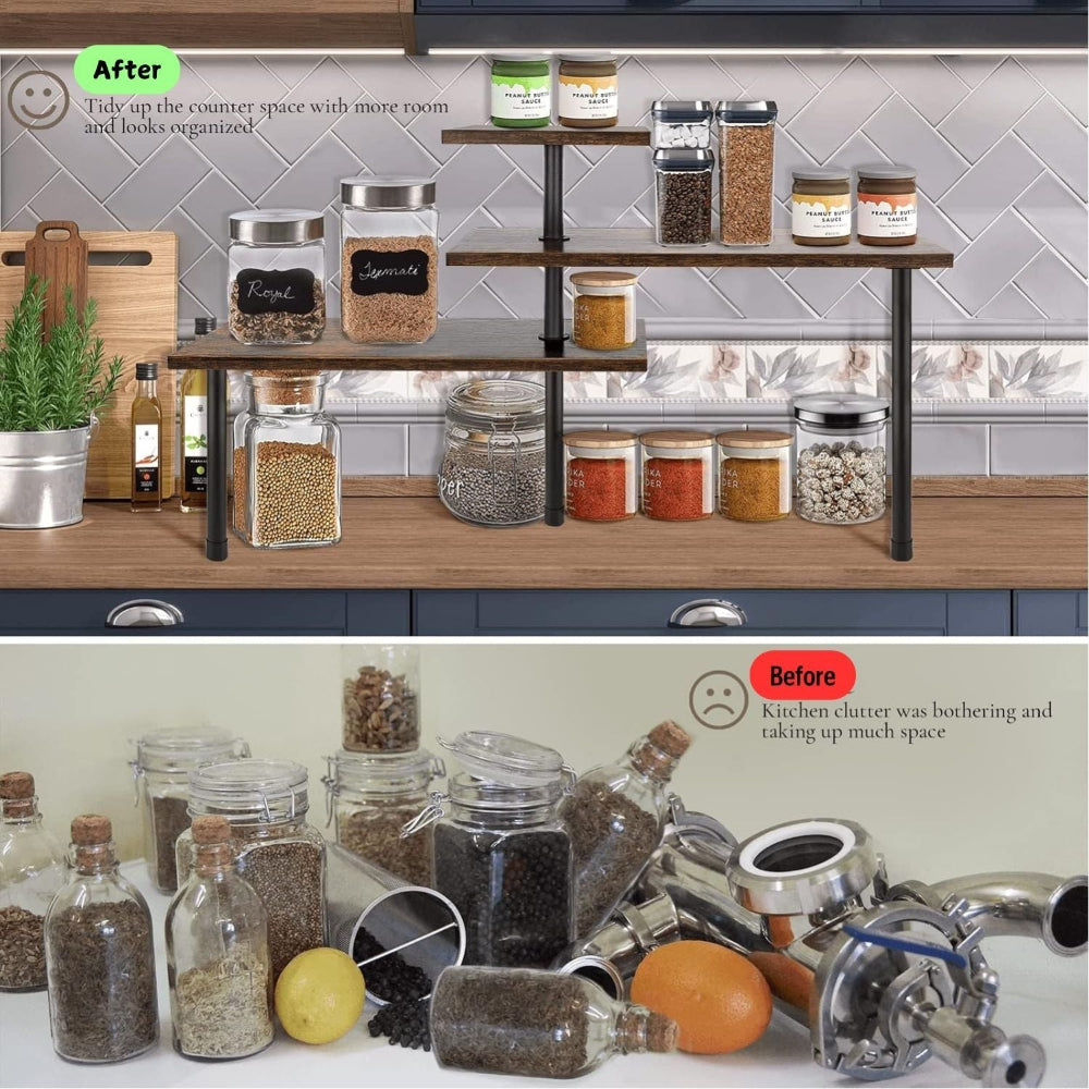 3 Tier Wooden Corner Shelf Kitchen Spice Rack Organiser Home Storage & Organisation