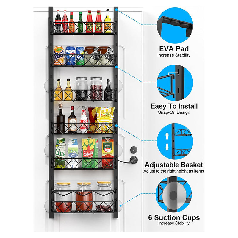 6 Tier Adjustable Baskets Over Door Pantry Organiser For Home Kitchen