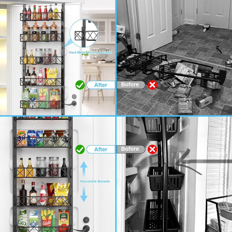 6 Tier Adjustable Baskets Over Door Pantry Organiser For Home Kitchen