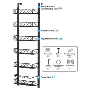 6 Tier Adjustable Baskets Over Door Pantry Organiser For Home Kitchen