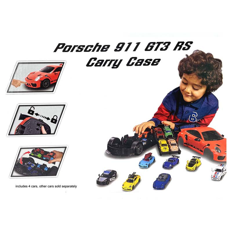 Majorette Porsche 911 Gt3 Rs Carry Case Playset Including 4X Diecast Model Cars