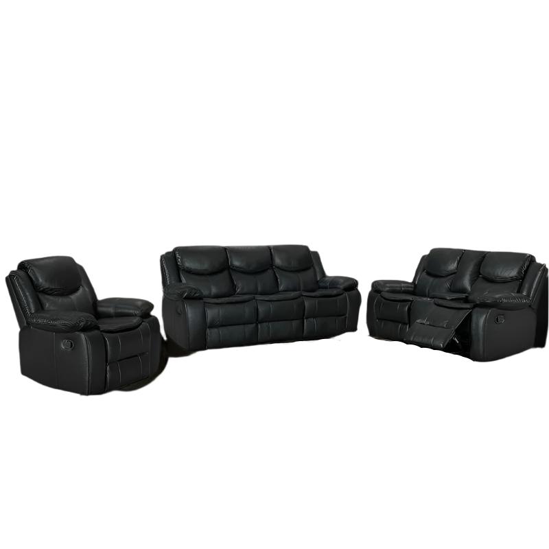 Mendel 3 Piece Super Fibre Leather Recliner Lounge Suite Black