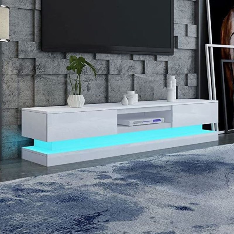 Modern High Gloss Led Rgb Tv Entertainment Unit With Storage 220Cm White