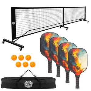 Pickleball Set With 4 Fiberglass Paddles 6 Balls Net And Carry Bag