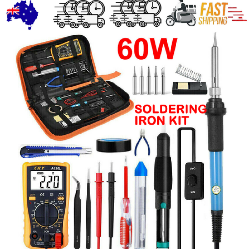 60W Soldering Iron Kit Welding Station Wire Desoldering Pump Multimeter