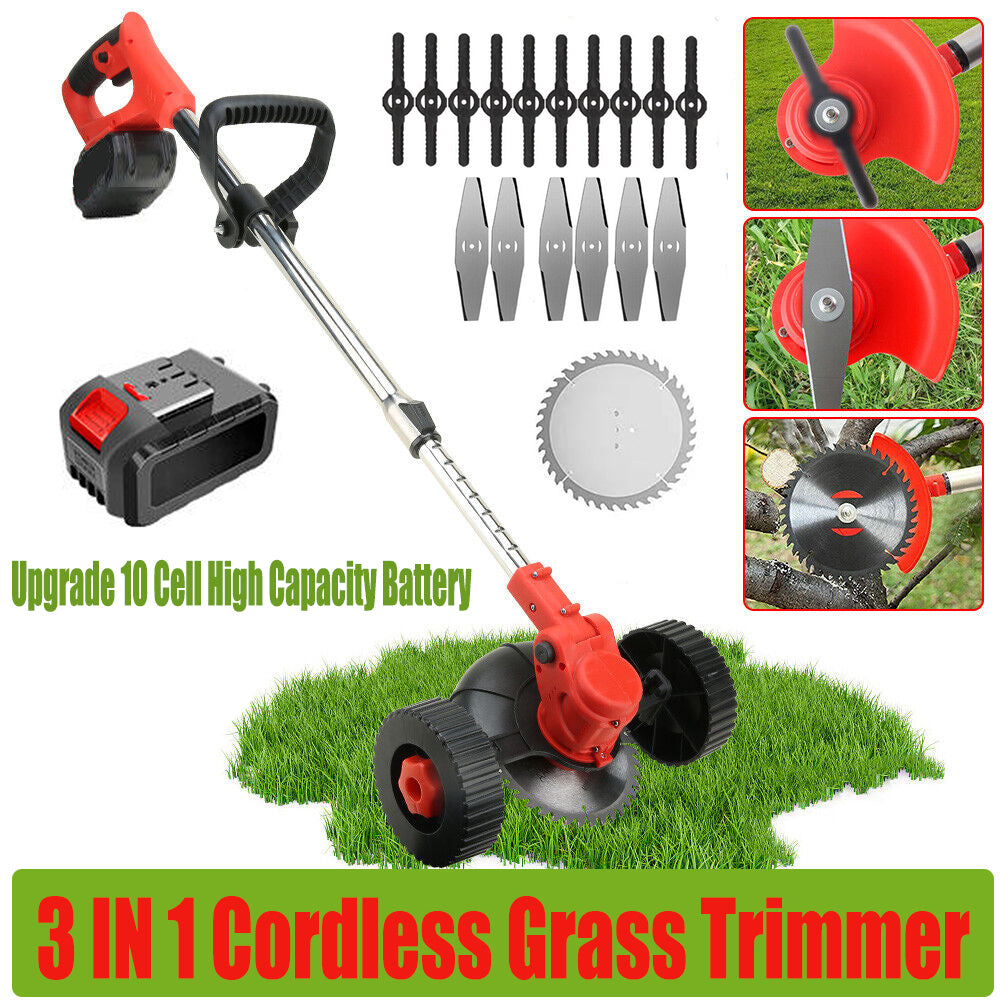 3In1 Cordless Grass Trimmer Lawn Brush Cutter Whipper Snipper With 2 Battery