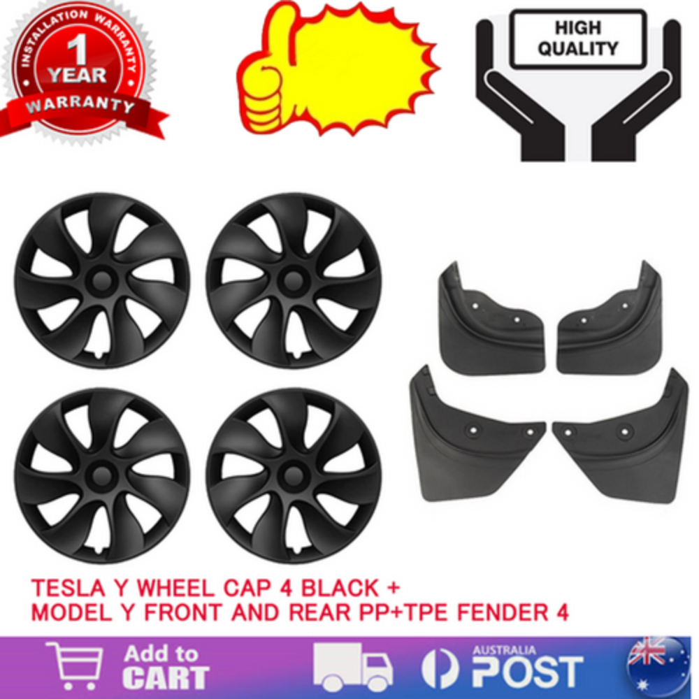 Tesla Y Wheel Cap 4 Black And Model Front Rear Pp Tpe Fender