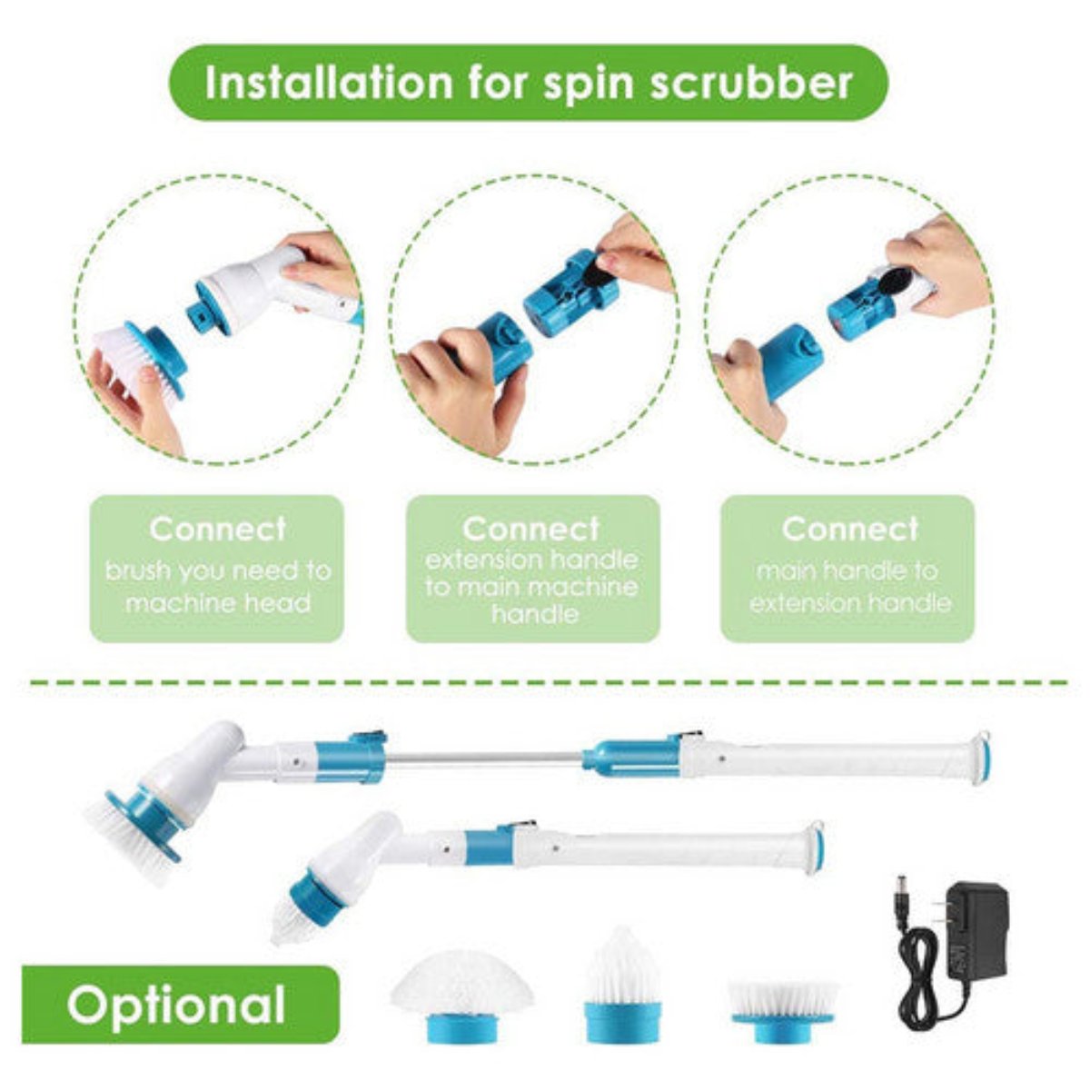 5Pcs Rechargeable Spin Scrubber Electric Turbo Cleaning Brush Cordless Kit