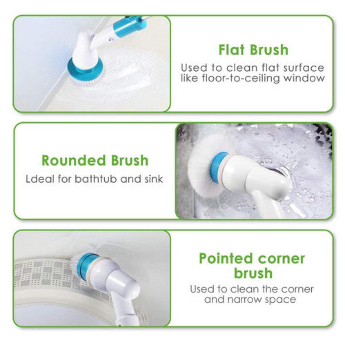 5Pcs Rechargeable Spin Scrubber Electric Turbo Cleaning Brush Cordless Kit