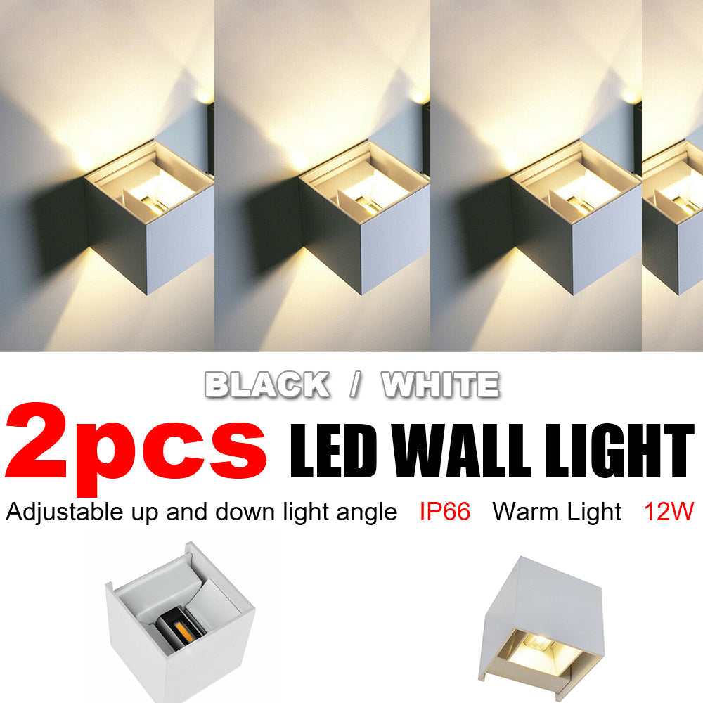 2Pcs 12W Led Wall Light Waterproof Up Down Lamp Cube Sconce Yard Indoor Outdoor